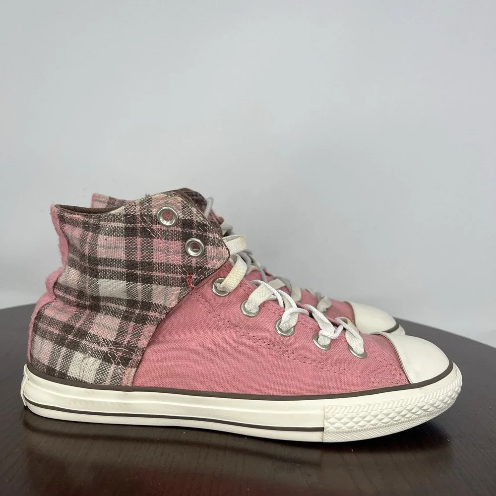 Converse Shoes Youth Girls 5 Pink Plaid Taylor All Star Slip On Low Top Sneakers
